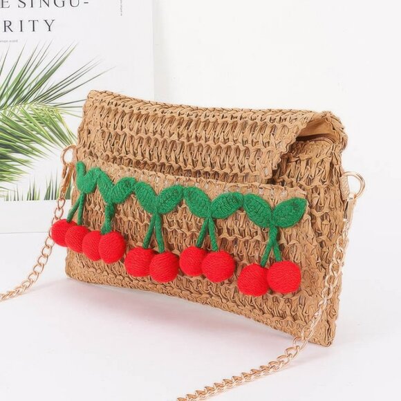 Faux Straw Cherry Clutch - Picture 2 of 4